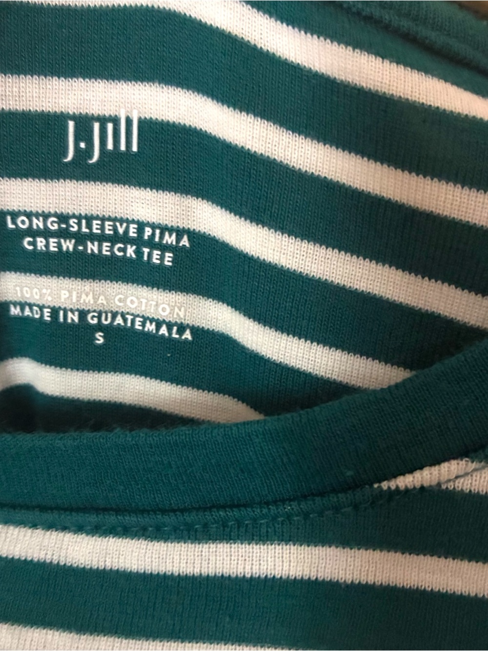 J. Jill Sz SMALL Jade Green White Striped Long-Sleeve Pima Cotton Crewneck Shirt - Picture 5 of 7